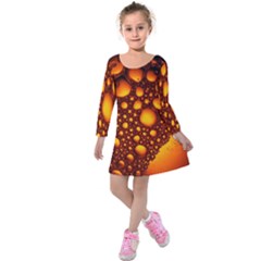 Bubbles Abstract Art Gold Golden Kids  Long Sleeve Velvet Dress by Dutashop