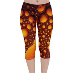 Bubbles Abstract Art Gold Golden Velvet Capri Leggings  by Dutashop