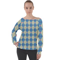 Pattern Texture Chevron Off Shoulder Long Sleeve Velour Top by Dutashop