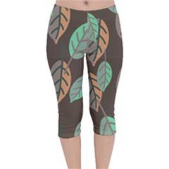 Leaf Brown Velvet Capri Leggings  by Dutashop