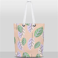 Leaf Pink Full Print Rope Handle Tote (small) by Dutashop