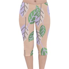 Leaf Pink Velvet Capri Leggings  by Dutashop