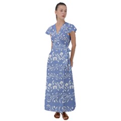 Blue White Ornament Flutter Sleeve Maxi Dress by Eskimos
