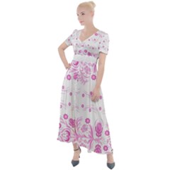 Pink Flowers Button Up Short Sleeve Maxi Dress by Eskimos