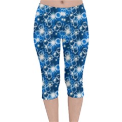 Star Hexagon Deep Blue Light Velvet Capri Leggings  by Dutashop