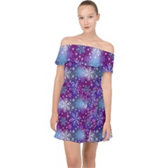 Snow Blue Purple Tulip Off Shoulder Chiffon Dress by Dutashop