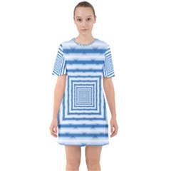 Metallic Blue Shiny Reflective Sixties Short Sleeve Mini Dress by Dutashop