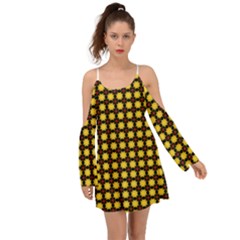 Yellow Pattern Green Kimono Sleeves Boho Dress by Dutashop