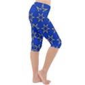 Star Pattern Blue Gold Lightweight Velour Cropped Yoga Leggings View3