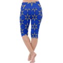 Star Pattern Blue Gold Lightweight Velour Cropped Yoga Leggings View4