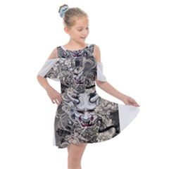 Samurai Oni Mask Kids  Shoulder Cutout Chiffon Dress by Saga96