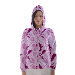 Dark Pink Flowers Women s Hooded Windbreaker by Eskimos
