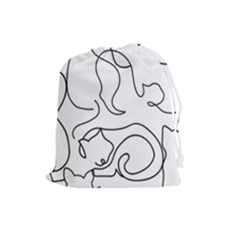 Cats Line Art  Drawstring Pouch (large) by Sobalvarro