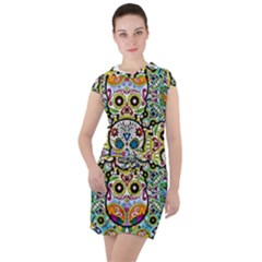 Sugar Skulls Pattern Drawstring Hooded Dress by ExtraAwesomeSauce