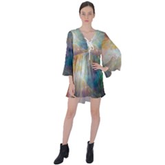 Colorful Galaxy V-neck Flare Sleeve Mini Dress by ExtraAwesomeSauce
