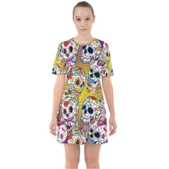 Sugar Skulls Sixties Short Sleeve Mini Dress by ExtraAwesomeSauce