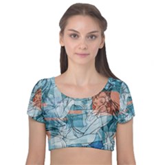 Retro Girls Velvet Short Sleeve Crop Top  by ExtraAwesomeSauce