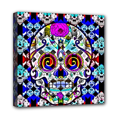 Sugar Skull Pattern 2 Mini Canvas 8  X 8  (stretched) by ExtraAwesomeSauce