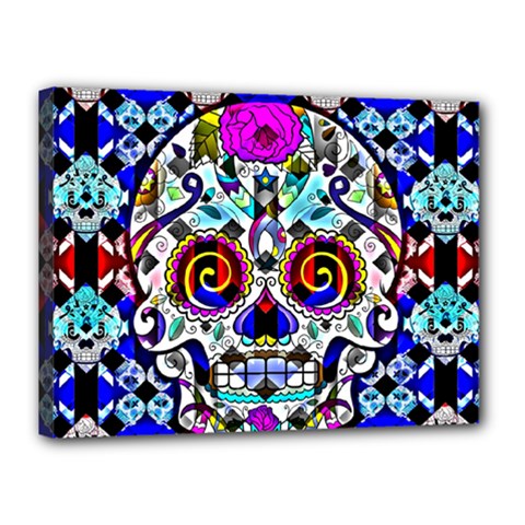 Sugar Skull Pattern 2 Canvas 16  X 12  (stretched) by ExtraAwesomeSauce