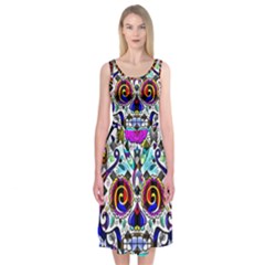 Sugar Skull Pattern 2 Midi Sleeveless Dress by ExtraAwesomeSauce