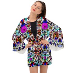 Sugar Skull Pattern 2 Long Sleeve Kimono by ExtraAwesomeSauce