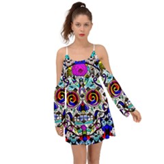 Sugar Skull Pattern 2 Kimono Sleeves Boho Dress by ExtraAwesomeSauce