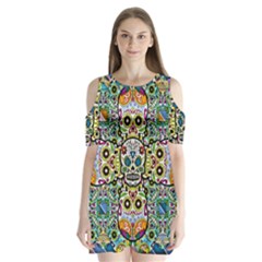 Sugar Skulls Pattern Shoulder Cutout Velvet One Piece by ExtraAwesomeSauce
