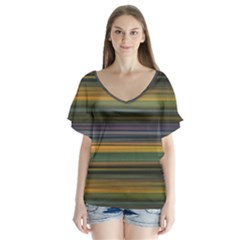 Multicolored Linear Abstract Print V-neck Flutter Sleeve Top by dflcprintsclothing