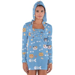 Cute Cat Pattern Long Sleeve Hooded T-shirt by ExtraAwesomeSauce