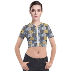 Cute Cat Pattern Short Sleeve Cropped Jacket by ExtraAwesomeSauce