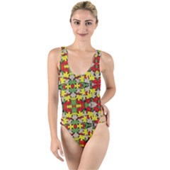 Leaves Pattern High Leg Strappy Swimsuit by ExtraAwesomeSauce