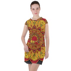 Mandela Flower Orange And Red Drawstring Hooded Dress by ExtraAwesomeSauce