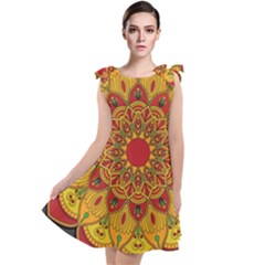 Mandela Flower Orange And Red Tie Up Tunic Dress by ExtraAwesomeSauce