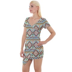 Native American Pattern Short Sleeve Asymmetric Mini Dress by ExtraAwesomeSauce