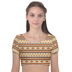 Native American Pattern Velvet Short Sleeve Crop Top  by ExtraAwesomeSauce