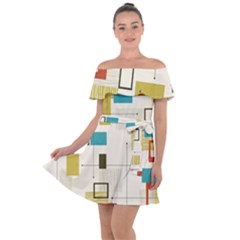 Retro Pattern Vintage Off Shoulder Velour Dress by ExtraAwesomeSauce