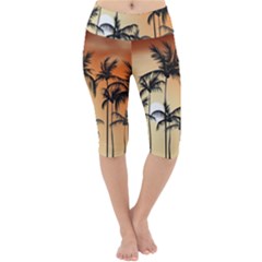 Sunset Palm Trees Beach Summer Lightweight Velour Cropped Yoga Leggings by ExtraAwesomeSauce