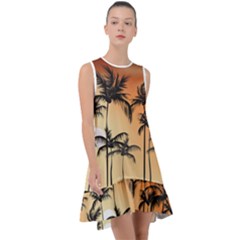 Sunset Palm Trees Beach Summer Frill Swing Dress by ExtraAwesomeSauce
