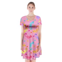 Watercolor Cats Pattern Short Sleeve V-neck Flare Dress by ExtraAwesomeSauce