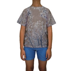 Linear Textured Botanical Motif Design Kids  Short Sleeve Swimwear by dflcprintsclothing