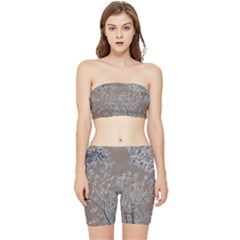 Linear Textured Botanical Motif Design Stretch Shorts And Tube Top Set by dflcprintsclothing