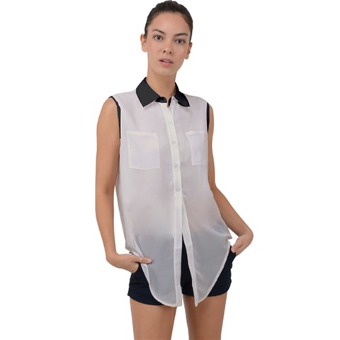Abalone Grey Sleeveless Chiffon Button Shirt by FashionBoulevard