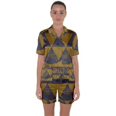 Fallout Shelter In Basement Radiation Sign Satin Short Sleeve Pajamas Set by WetdryvacsLair