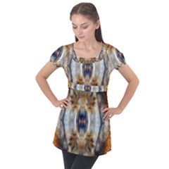 Retro Hippie Vibe Trippy Psychedelic Puff Sleeve Tunic Top by CrypticFragmentsDesign