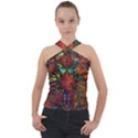 Boho Hippie Trippy Floral Pattern Cross Neck Velour Top View1