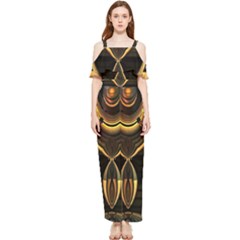 Black And Gold Abstract Line Art Pattern Draped Sleeveless Chiffon Jumpsuit by CrypticFragmentsDesign