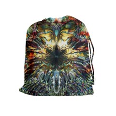 Multicolor Floral Art Copper Patina  Drawstring Pouch (xl) by CrypticFragmentsDesign