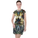 Multicolor Floral Art Copper Patina  Drawstring Hooded Dress View1