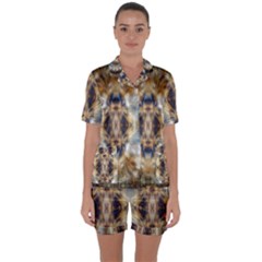 Retro Hippie Vibe Psychedelic Silver Satin Short Sleeve Pajamas Set by CrypticFragmentsDesign
