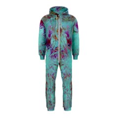 Retro Hippie Abstract Floral Blue Violet Hooded Jumpsuit (kids) by CrypticFragmentsDesign